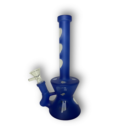 BlackLeaf | Bong di vetro | colore blu opaco con cuori | Accessorio per fumatori